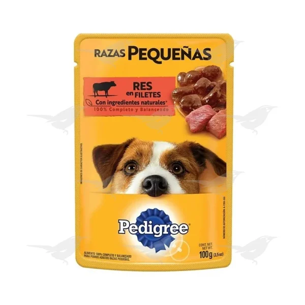 Alimento Pedigree Razas Pequeñas Res y vegetales en Filetes Sobre 100g