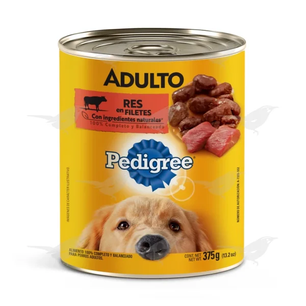 Alimento para perro Pedigree adulto Res en Filetes lata 375 g