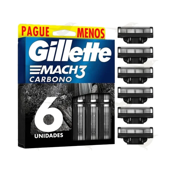 Cartucho de Rastrillo Gillette Mach3 Carbón Activado 3 hojas 6 piezas