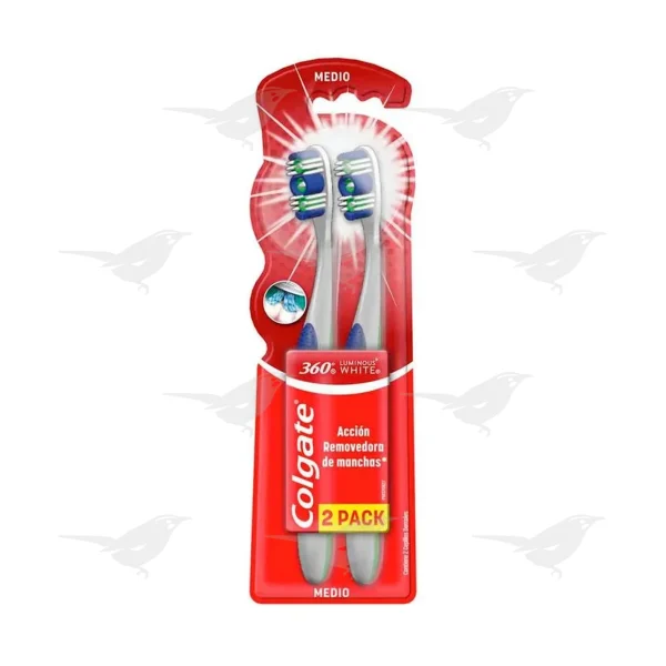 Cepillo de Dientes Colgate 360° Luminous White Medio 2 Piezas