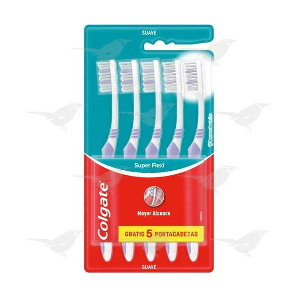 Cepillo de Dientes Colgate Super Flexi Suave + Capuchón 5 Piezas