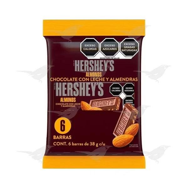 Chocolate Hersheys Leche y Almendras 6 barras 38g c/u