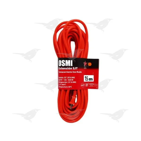 Extension Eléctrica Osmi Uso Rudo Naranja 15 M