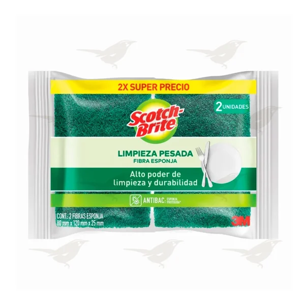 Fibra Esponja Scotch Brite 3M Limpieza Pesada Verde 2 Piezas