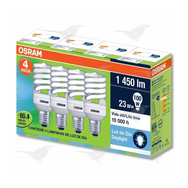 Foco Osram en Espiral 4 Pack Luz de Día 23 W