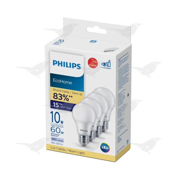 Foco Philips Ecohome Luz Cálida 4 Pack 10W