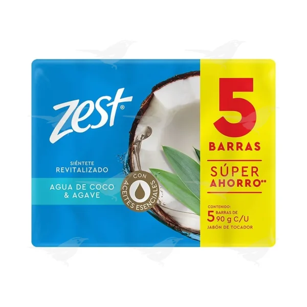 Jabon en Barra Zest Agua de Coco y Agave 5 barras 90g c/u