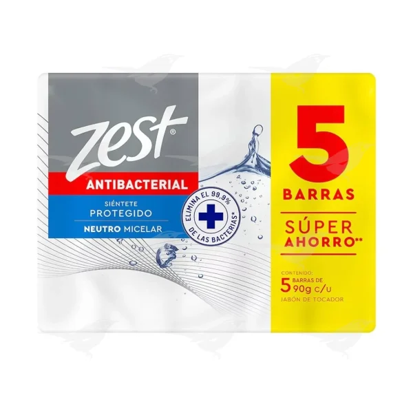 Jabon en Barra Zest Antibacterial Neutro 5 barras 90g c/u