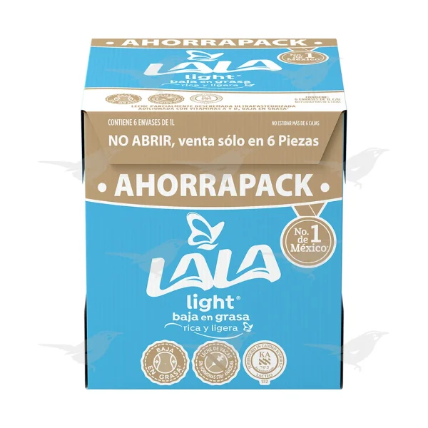 Leche Lala UHT Light Ahorra Pack 6 Piezas de 1 Litro