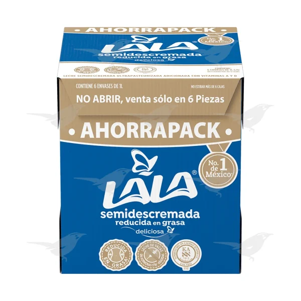 Leche Lala UHT Semidescremada Pack 6 Piezas de 1 Litro