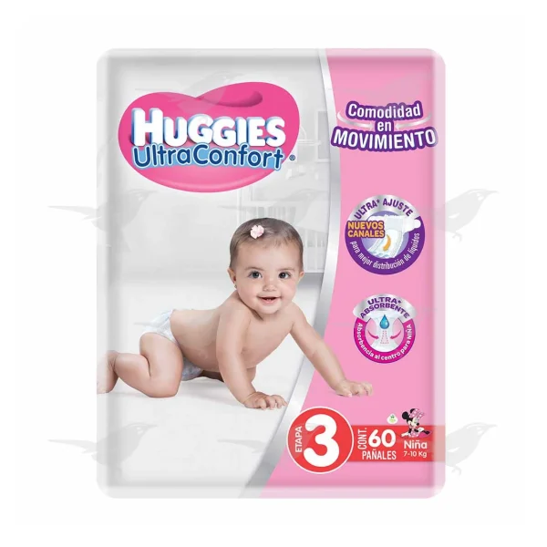 Pañales Huggies UltraConfort Etapa 3 Niña 60 Piezas