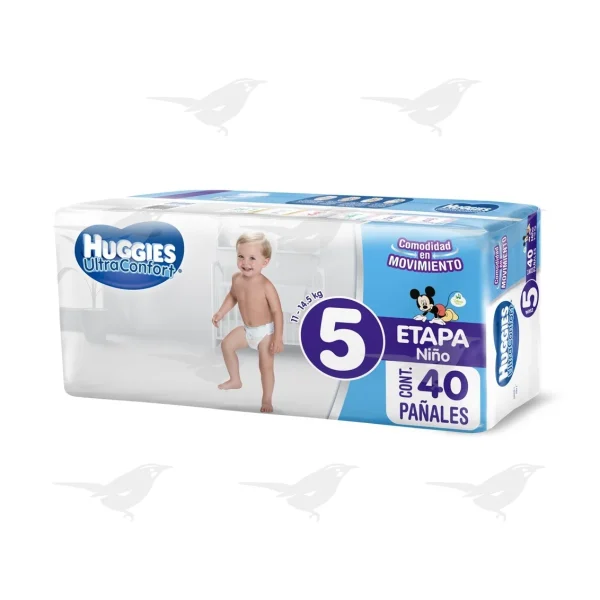 Pañales Huggies UltraConfort Etapa 5 Niño 40 Piezas