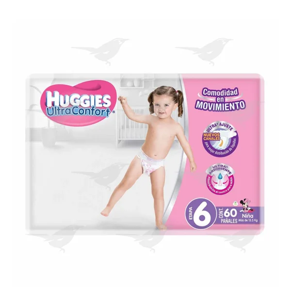 Pañales Huggies UltraConfort Etapa 6 Niña 60 Piezas