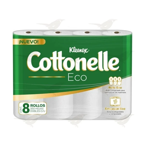 Papel Higiénico Kleenex Cottonelle Eco 8 rollos de 350 hojas dobles c/u