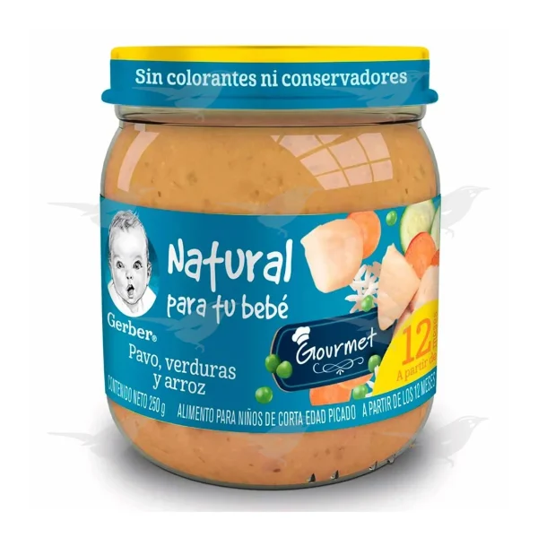 Papilla Gerber Gourmet Etapa 4 Pavo, Verduras y Arroz 250g