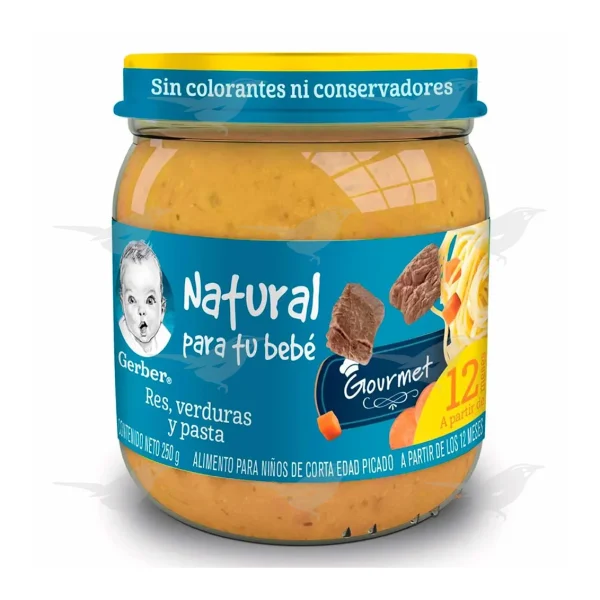 Papilla Gerber Gourmet Etapa 4 Res, Verduras y Pasta 250g