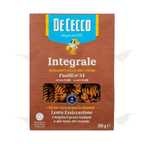 Pasta De Cecco Fusilli Integral de 500 gr