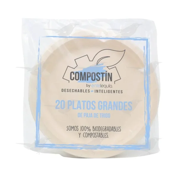 Platos biodegradables Entelequia Compostín grandes 20 piezas