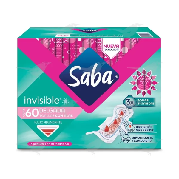 Toallas Femeninas Saba Invisible Delgada con Alas 60 piezas