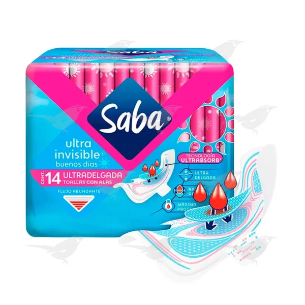 Toallas Femeninas Saba Ultrainvisible Buenos Dias Ultradelgada con Alas 14 piezas