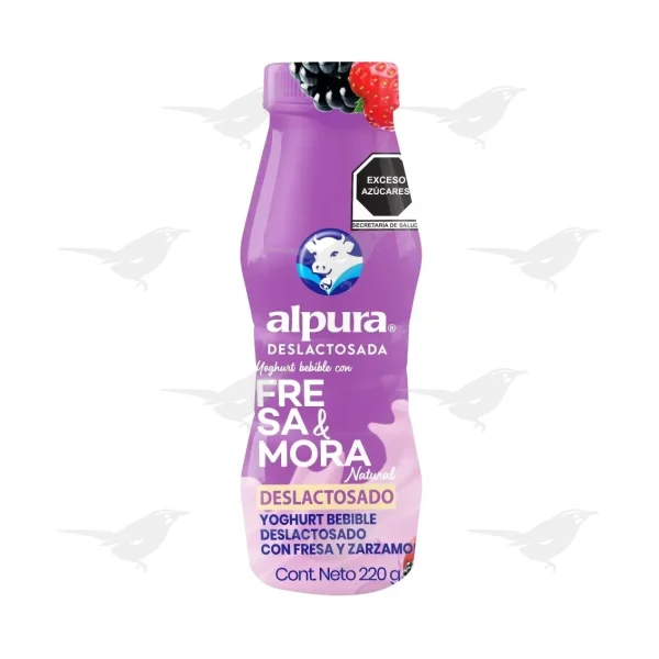 Yoghurt Alpura Bebible Deslactosado Fresa y Mora 220g
